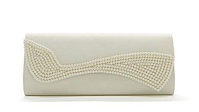 This Kate Landry pearl swirl flap clutch in ivory satin sells for $55. Photo by Kate Landry.
