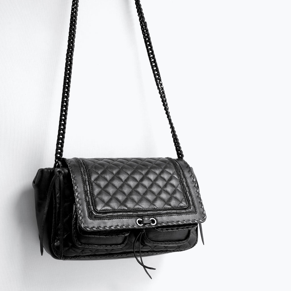 The Zara quilted leather city bag features edgy detailing similar to that of the Boy Chanel collection, but for a mere fraction of the price. Photo by Zara.