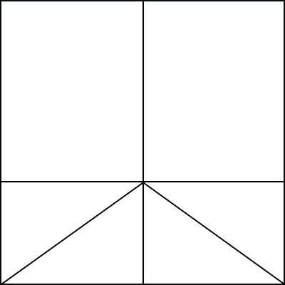 Geometric drawing of an outline square with sections divided by vertical, horizontal, and diagonal lines.