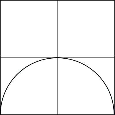 Geometric drawing of an outline square with sections divided by vertical, horizontal, and half circle lines.