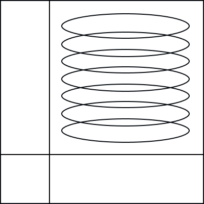 Geometric drawing of an outline square with sections divided by vertical, horizontal, and diagonal lines.