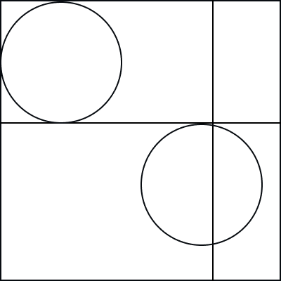 Geometric drawing of an outline square with sections divided by vertical, horizontal, and diagonal lines.