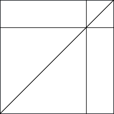 Geometric drawing of an outline square with sections divided by vertical, horizontal, and diagonal lines.
