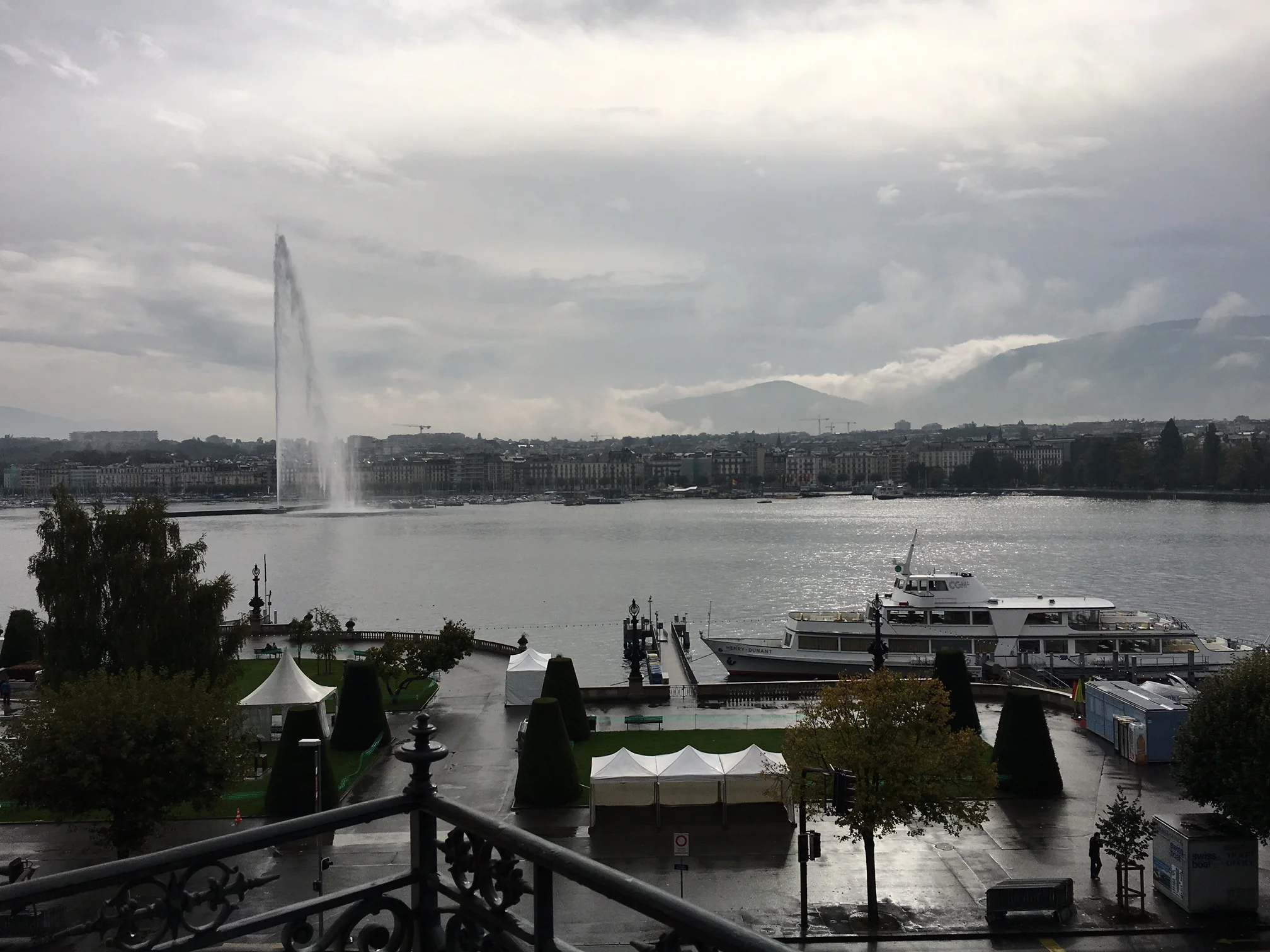 Rainy day view from the amazing Beau-Rivage hotel in Geneva