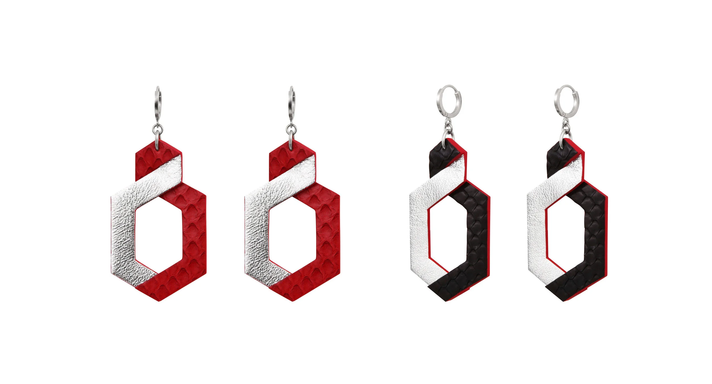 SUZANNE - boucles d'oreilles en cuir exotique - python leather - Camille Roussel