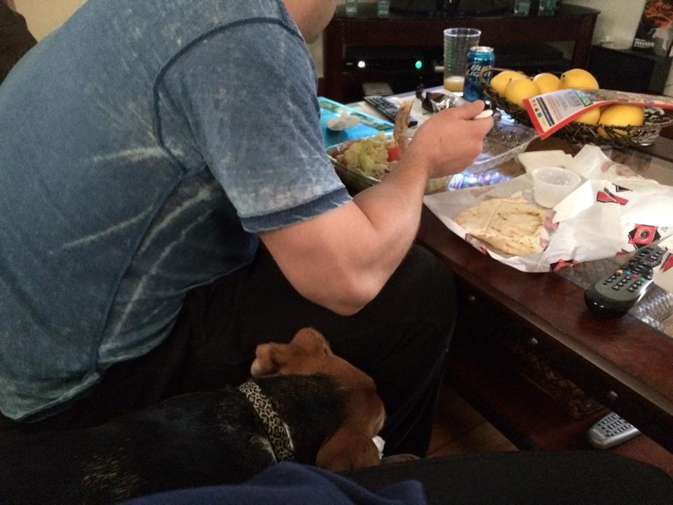 "Myla is letting her dad eat!! Thanks Coach Mike for letting us get our meal time back!" - Marina and Joe