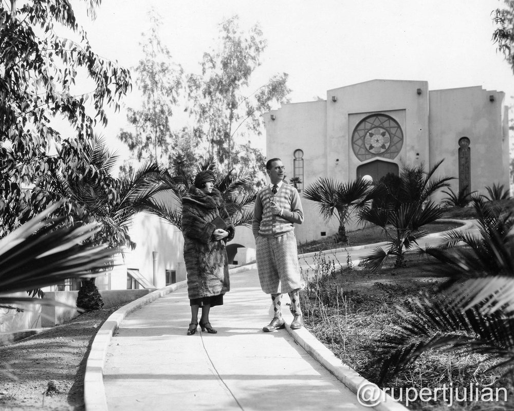  Elsie Jane Wilson and Rupert Julian at home at 2130 Vista Del Mar (the former Krotona Court) in Los Angeles, CA.  Photograph circa 1924, from the Bison Archive in Los Angeles, CA. 