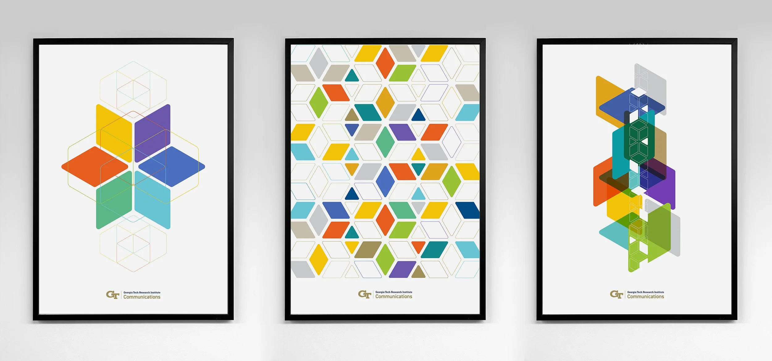  Welcome posters created using the forms and tertiary palette of the Georgia Tech brand identity. 