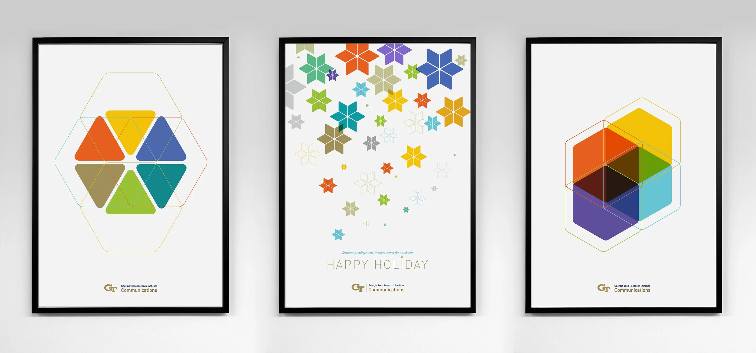  Welcome posters created using the forms and tertiary palette of the Georgia Tech brand identity. 