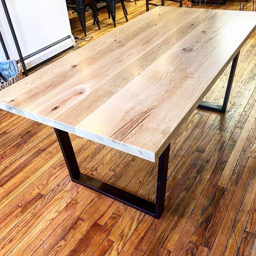 White Oak Table With Steel Base Redirected Wood Co