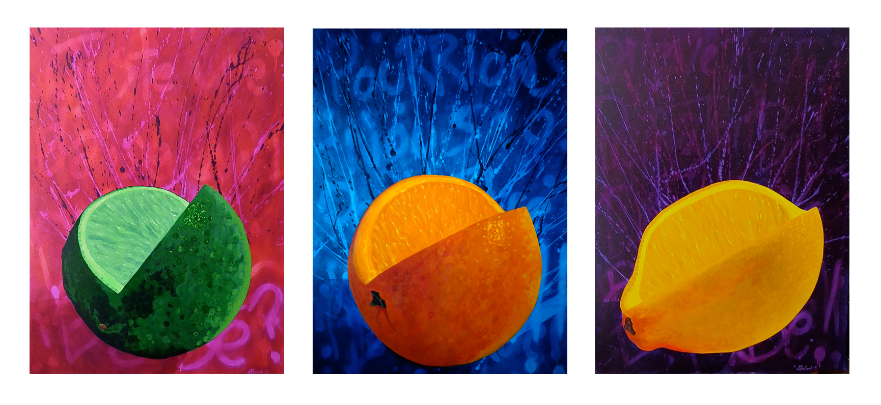   Fruit Triptych  - acrylic on canvas 30" x 40" x 3 
