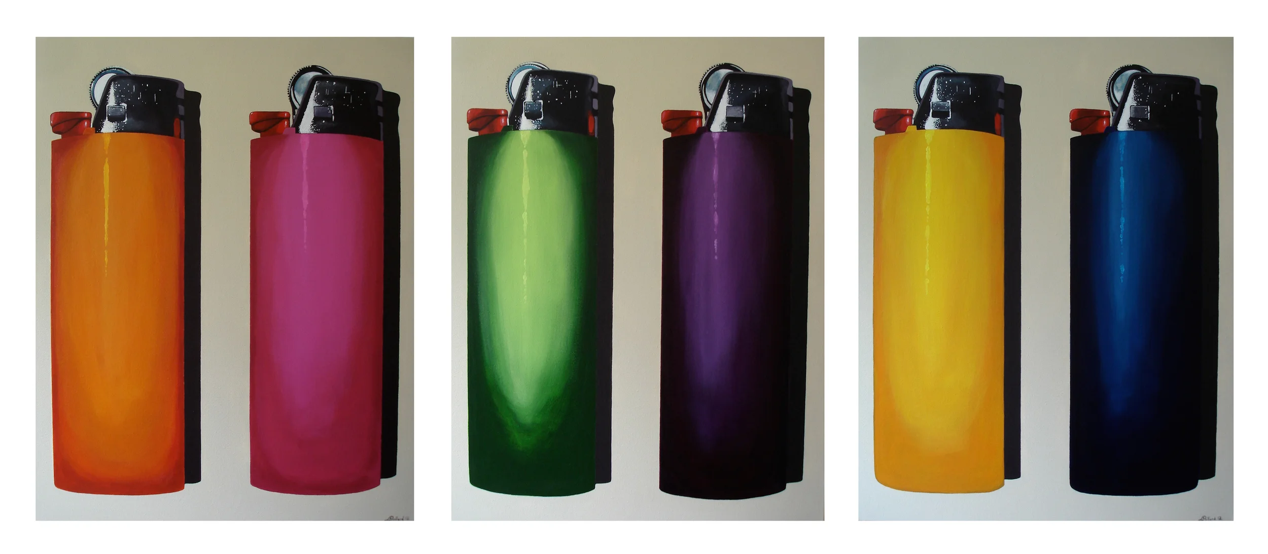 Six Bics Triptych - acrylic on Canvas 24" x 30" x 3 