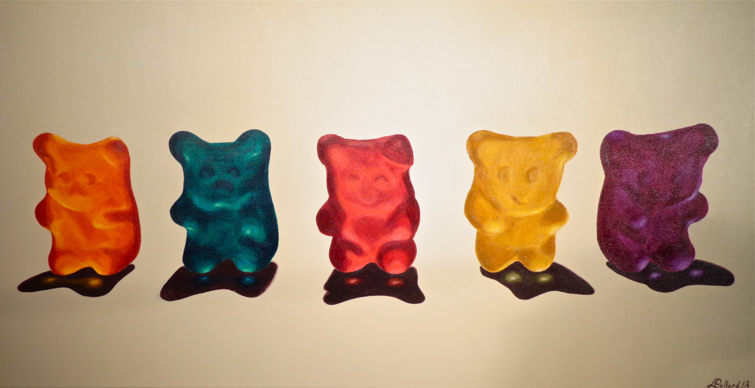 Five Gummies - acrylic on canvas 18" x 36"