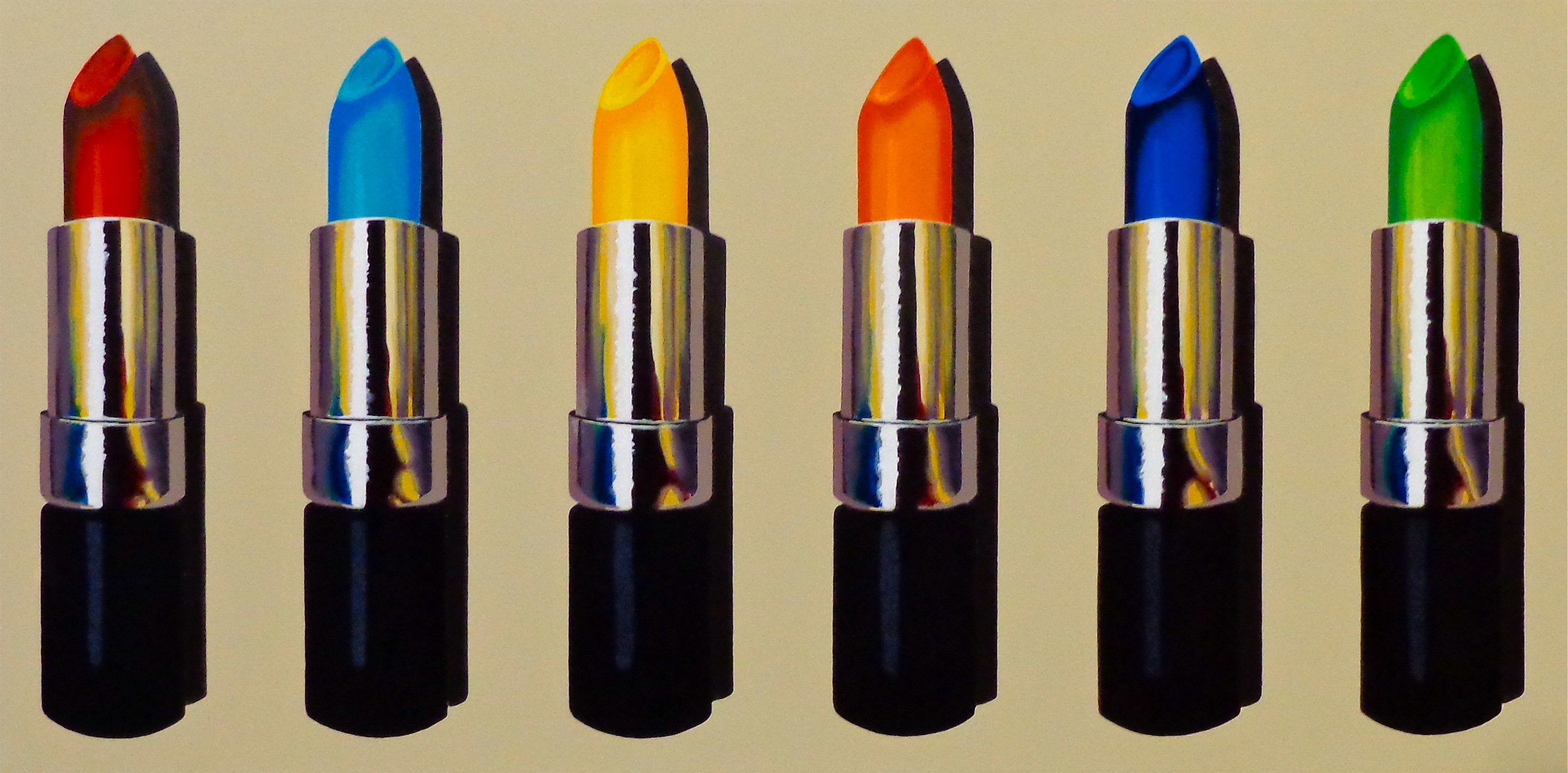   Six Lipstick -&nbsp; acrylic on canvas 18" x 36" 