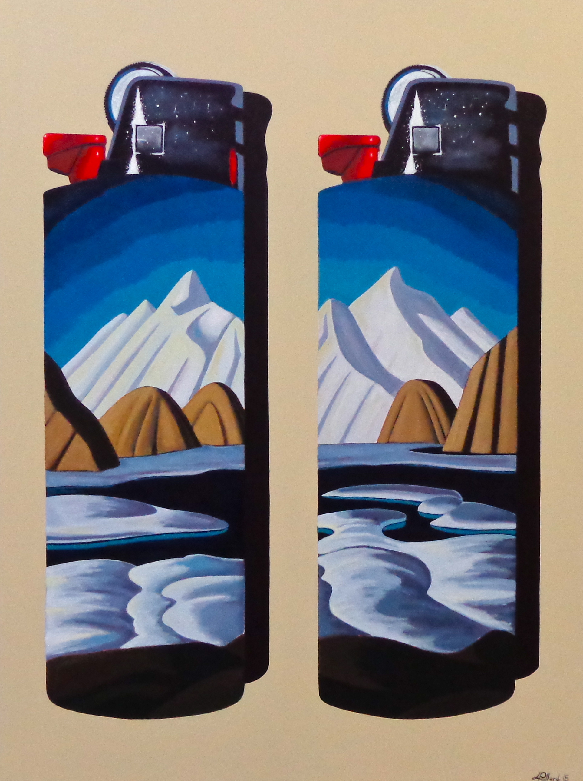 L.H Group of 7 Bics - acrylic on canvas 48" x 36"