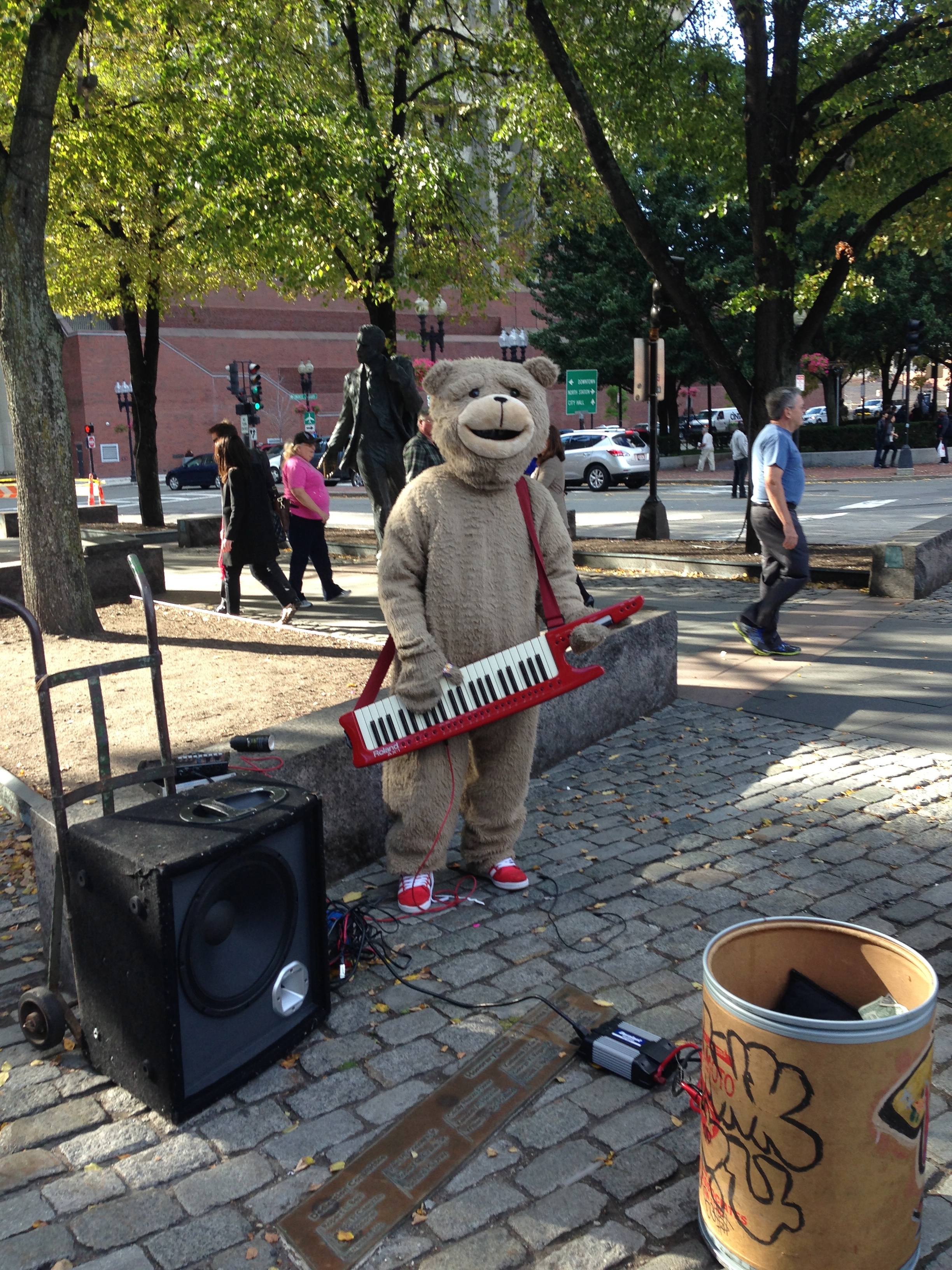 Keytar Bear is his name…so I hear. A Boston Staple.