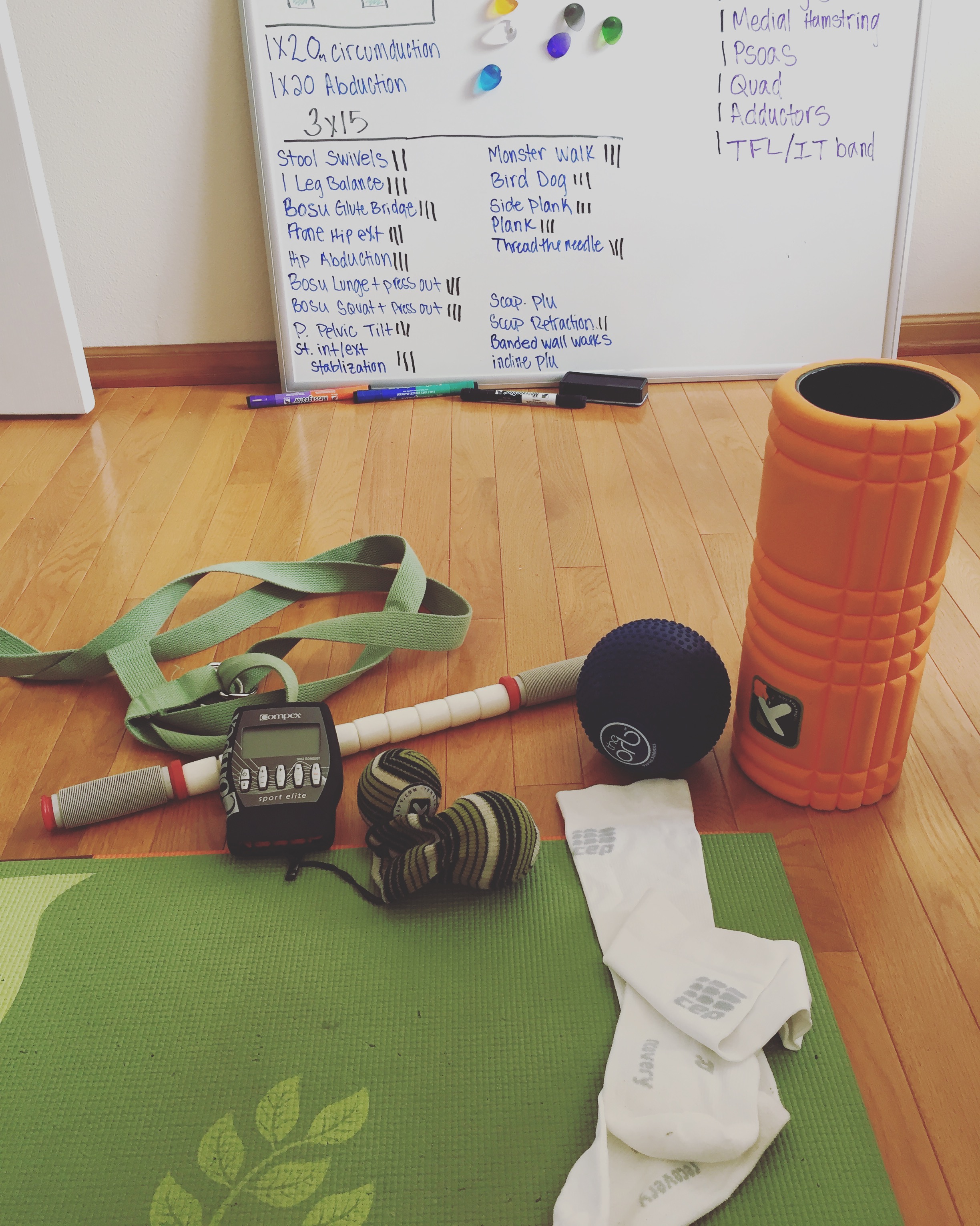 My favorite at home recovery tools + some of my PT (at the time of the photo)