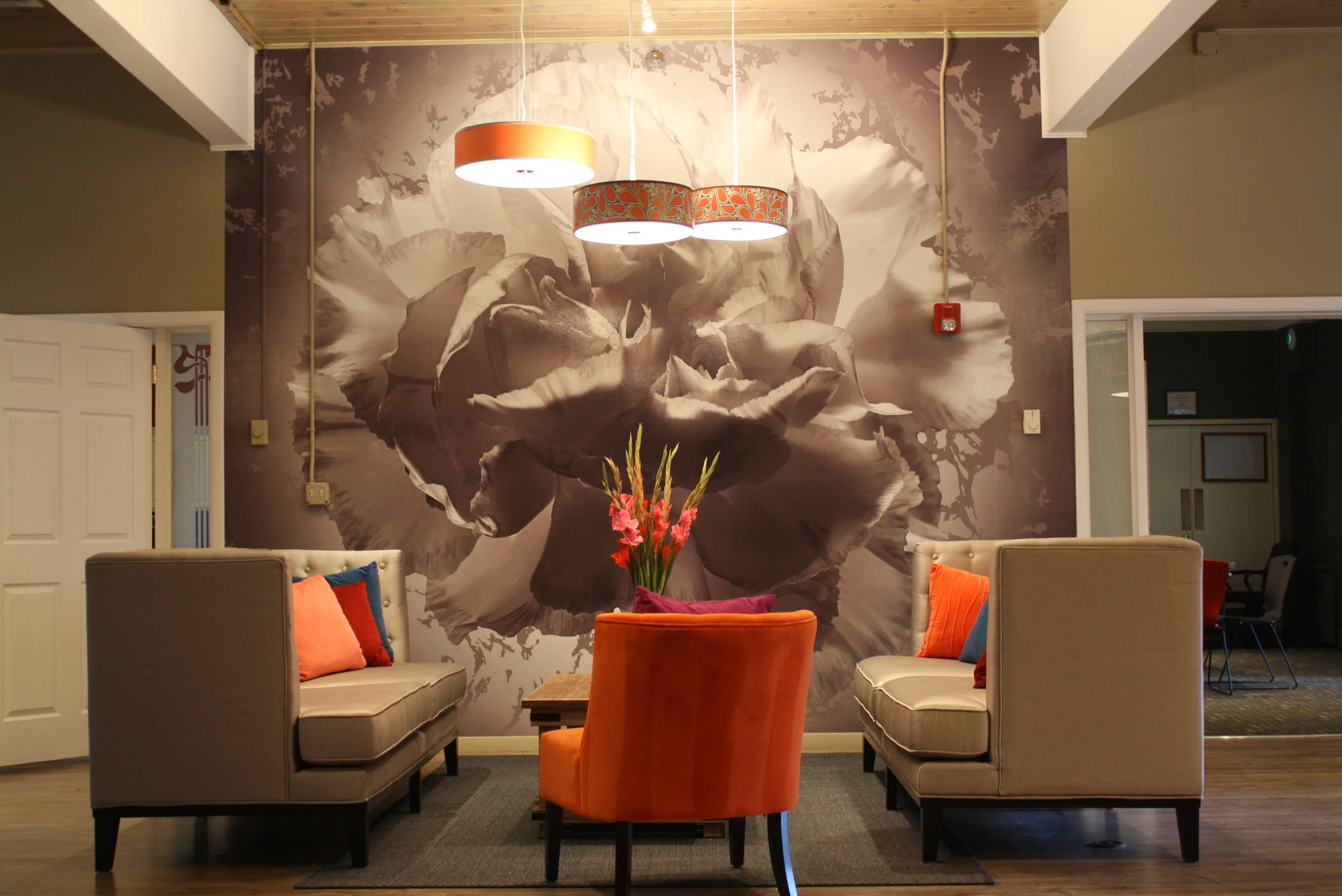 Great room with carnation wall