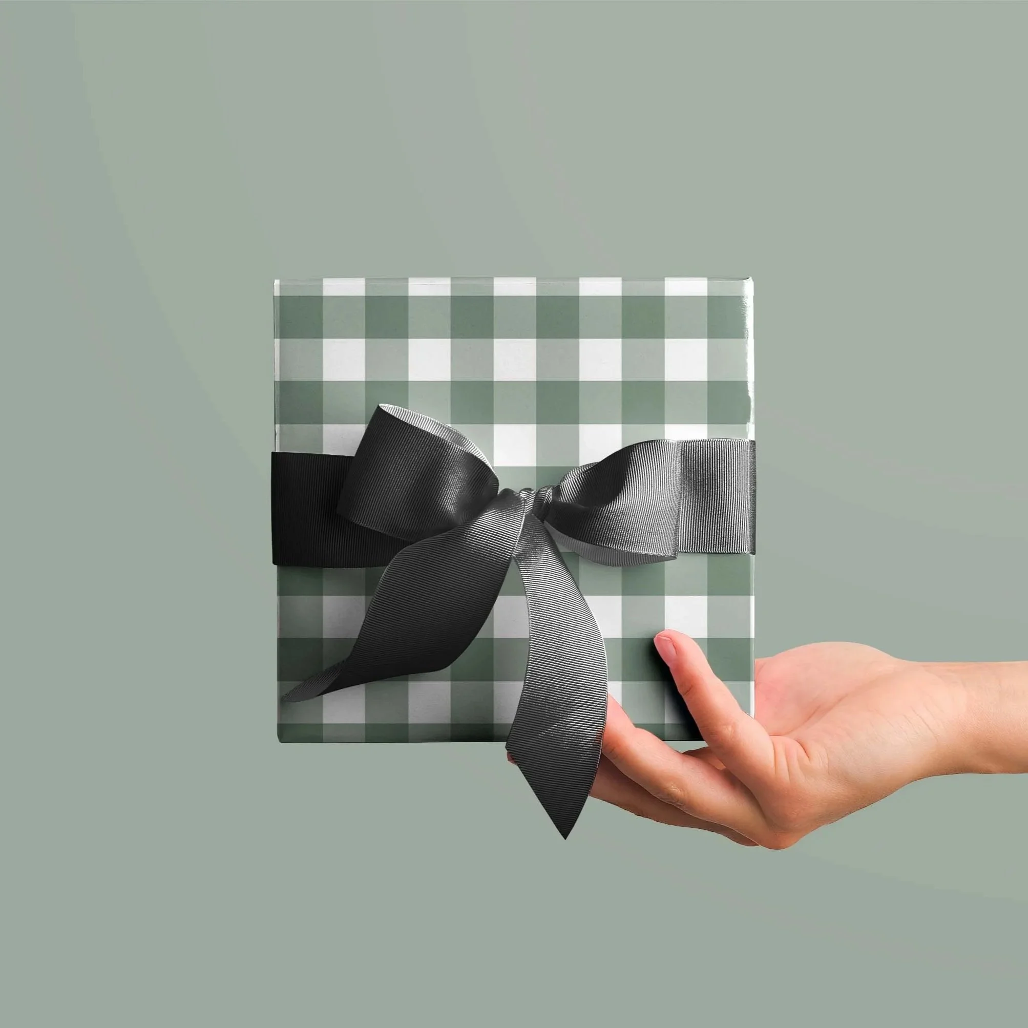Green gingham wrapping paper
