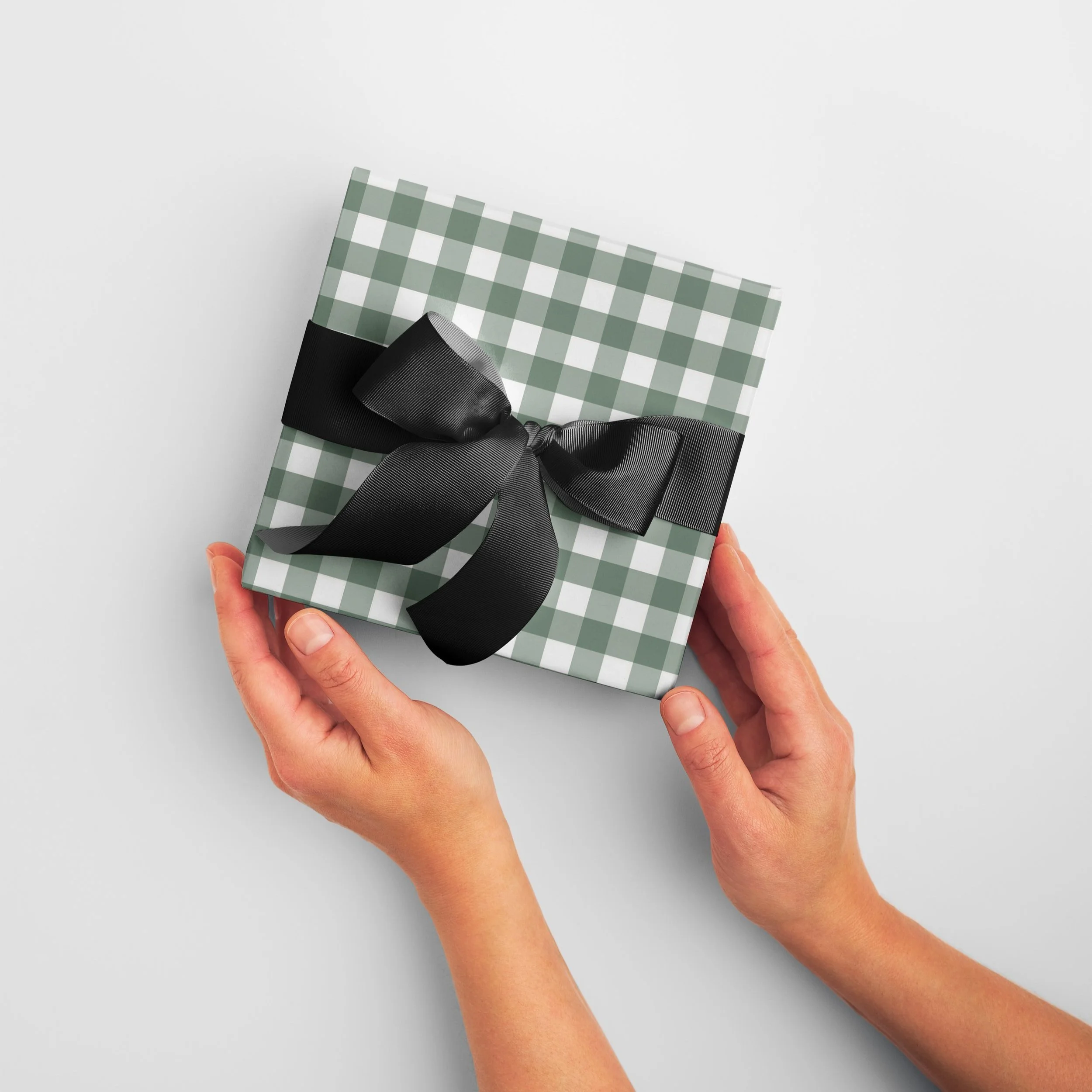 Green Gingham wrapping paper - green and white check gift wrap