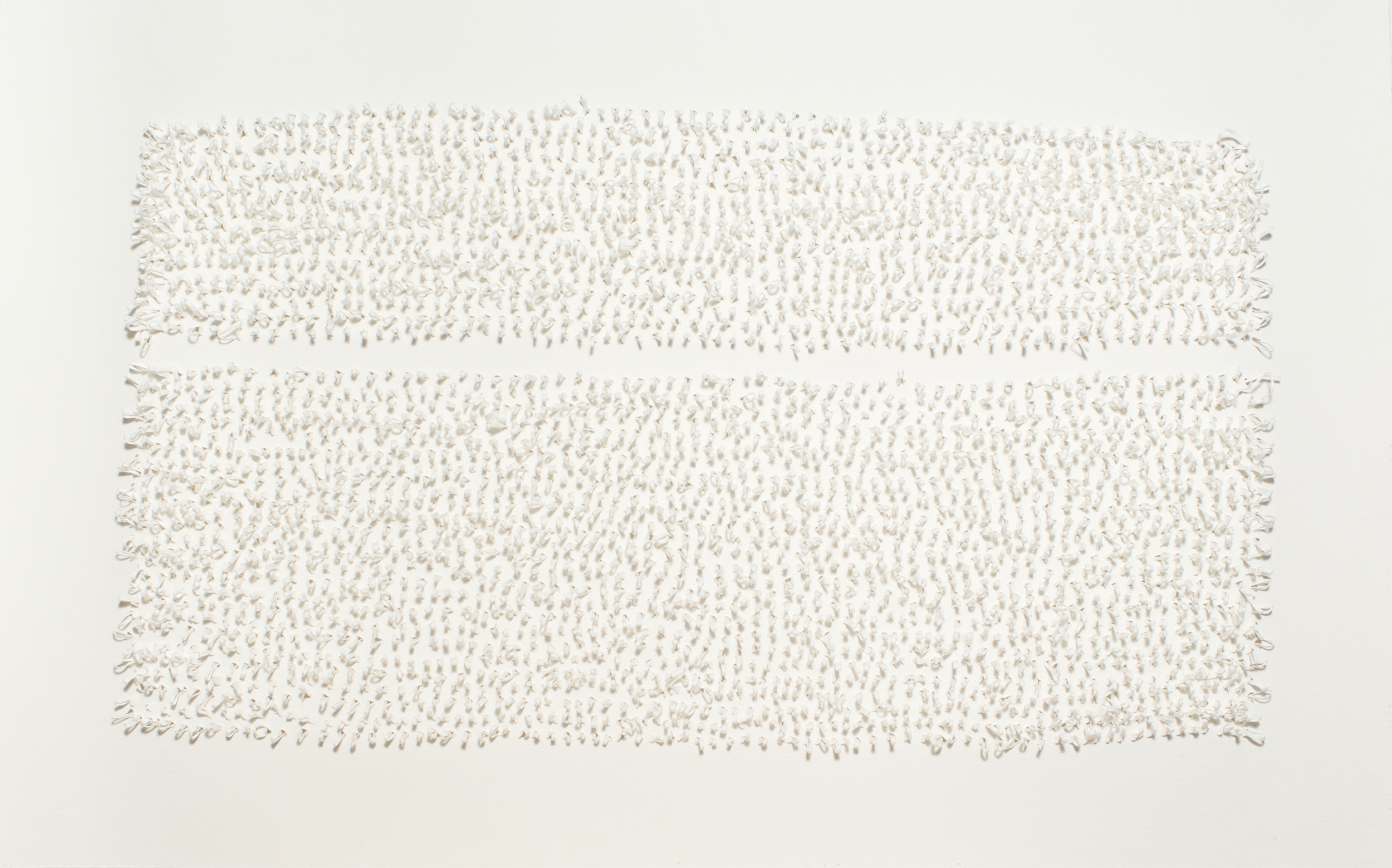  Tufting is a technique traditionally used through open weave fabric for rug making. These 3 dimensional wall pieces are created using the same tufting form through cotton paper.  yarn : cotton gima 