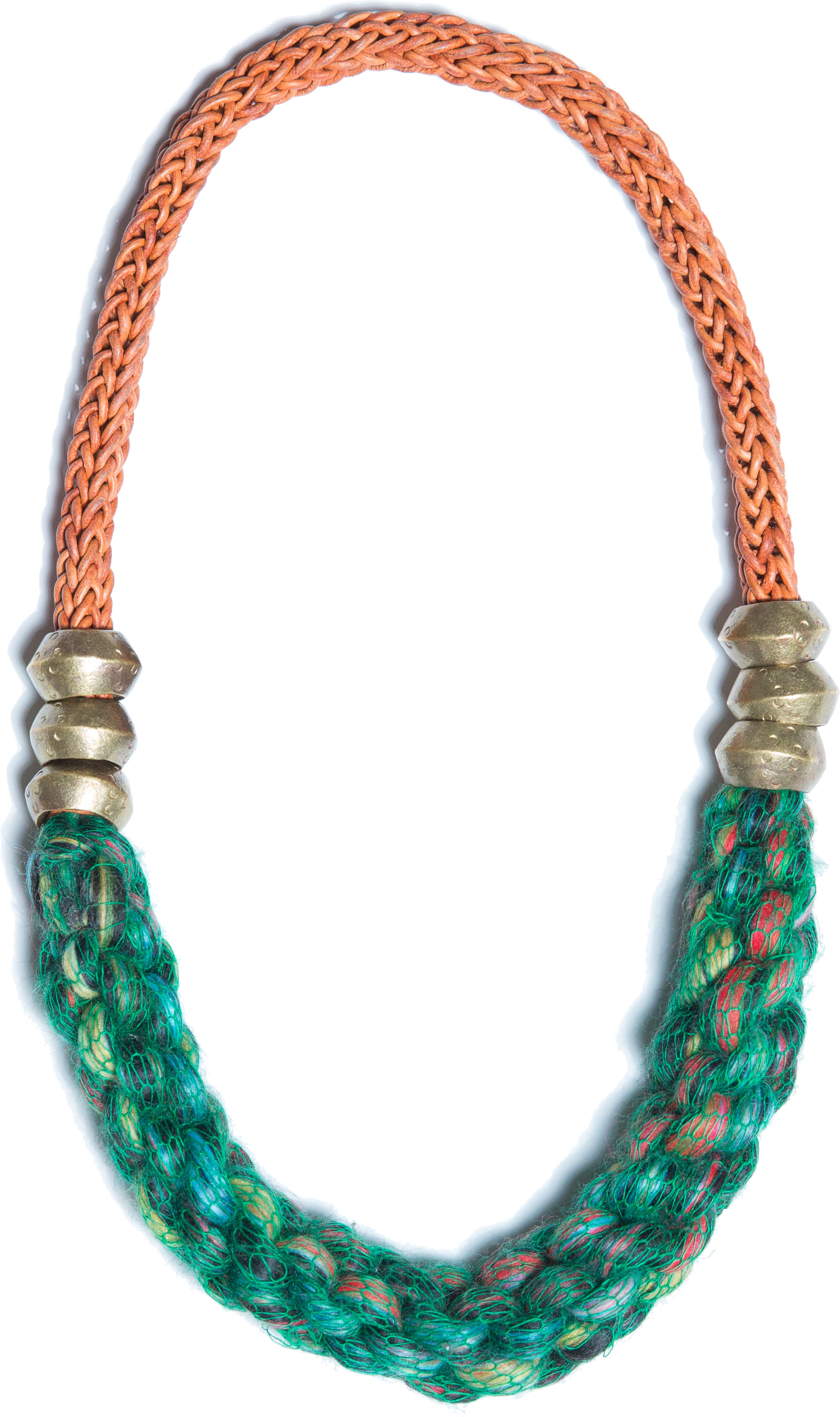 A collection of jewelry inspired by time spent abroad in Provence, France, these pieces utilize a combination of hand wrapping, knotting, and knitting techniques. materials : reclaimed wooden + brass beads, leather, yarn, multicolored wool roving
