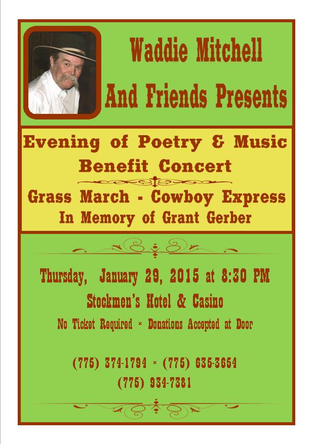 Please join us on Thursday, January 29th, 2015, 8:30pm at the Stockmen's Hotel in Elko, Nevada for a night of remembrance and honor to Grant Gerber and his family. There will be an auction and donations taken at the door, monies raised will go to unpaid expenses for the ride. If you are unable to make the Event please donate online. Enjoy a night of entertainment! Look forward to seeing you all there.
