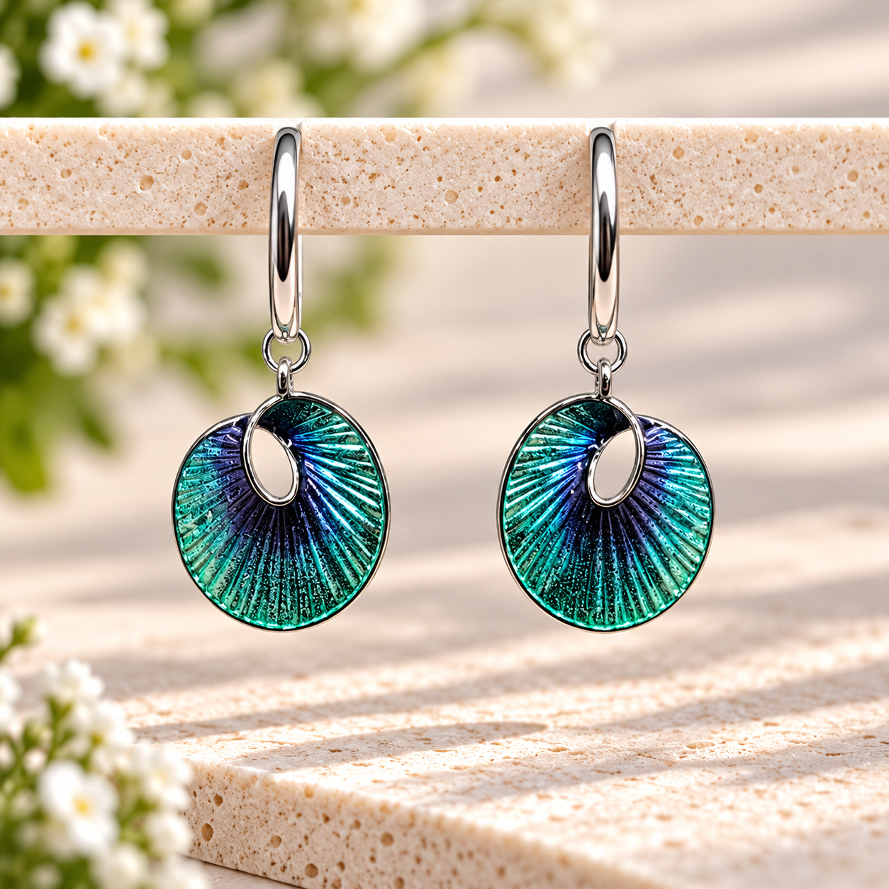 Sterling Silver Blue & Turquoise Enamel Drop Earrings