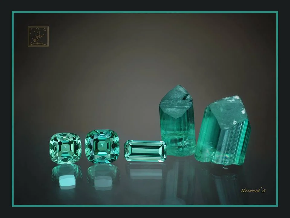 Blue-green Tourmalines from Afghanistan in Rough and Cut.jpg
