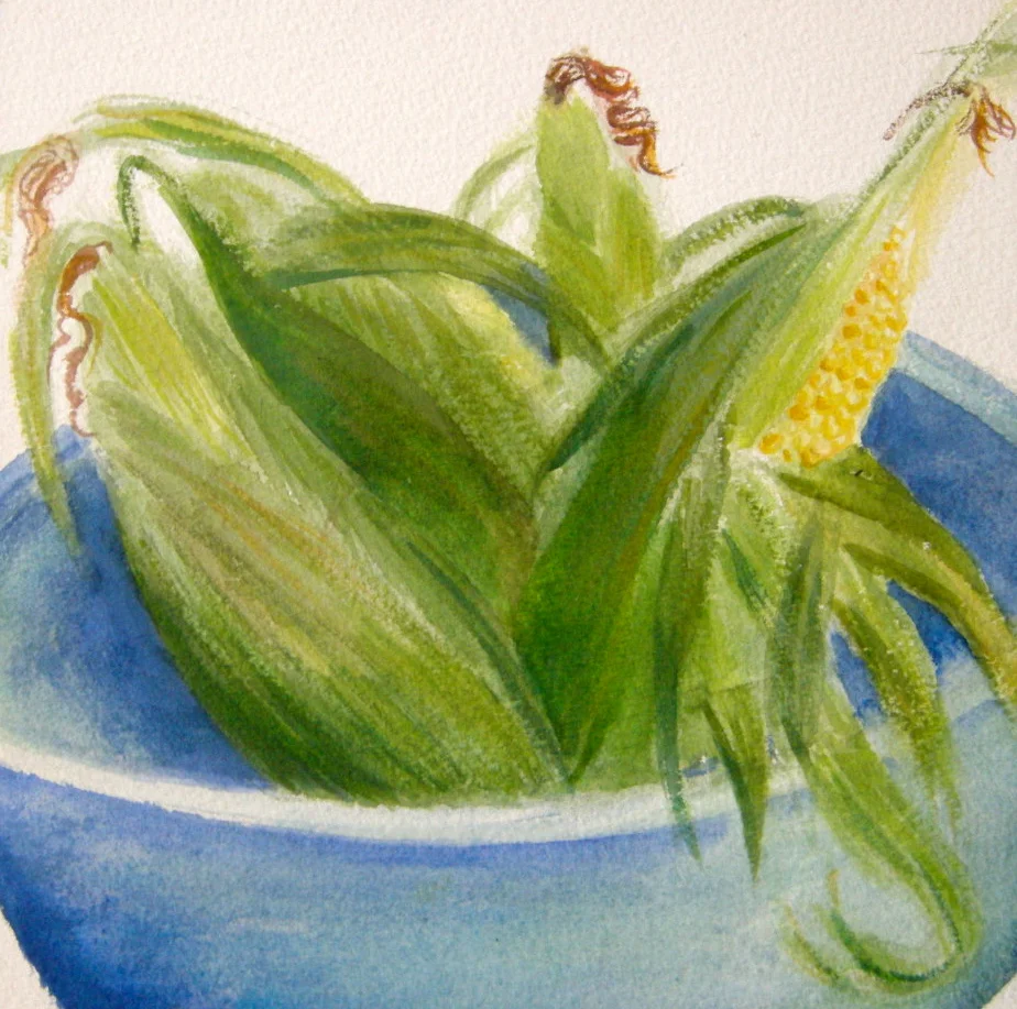 Corn in blue bowl