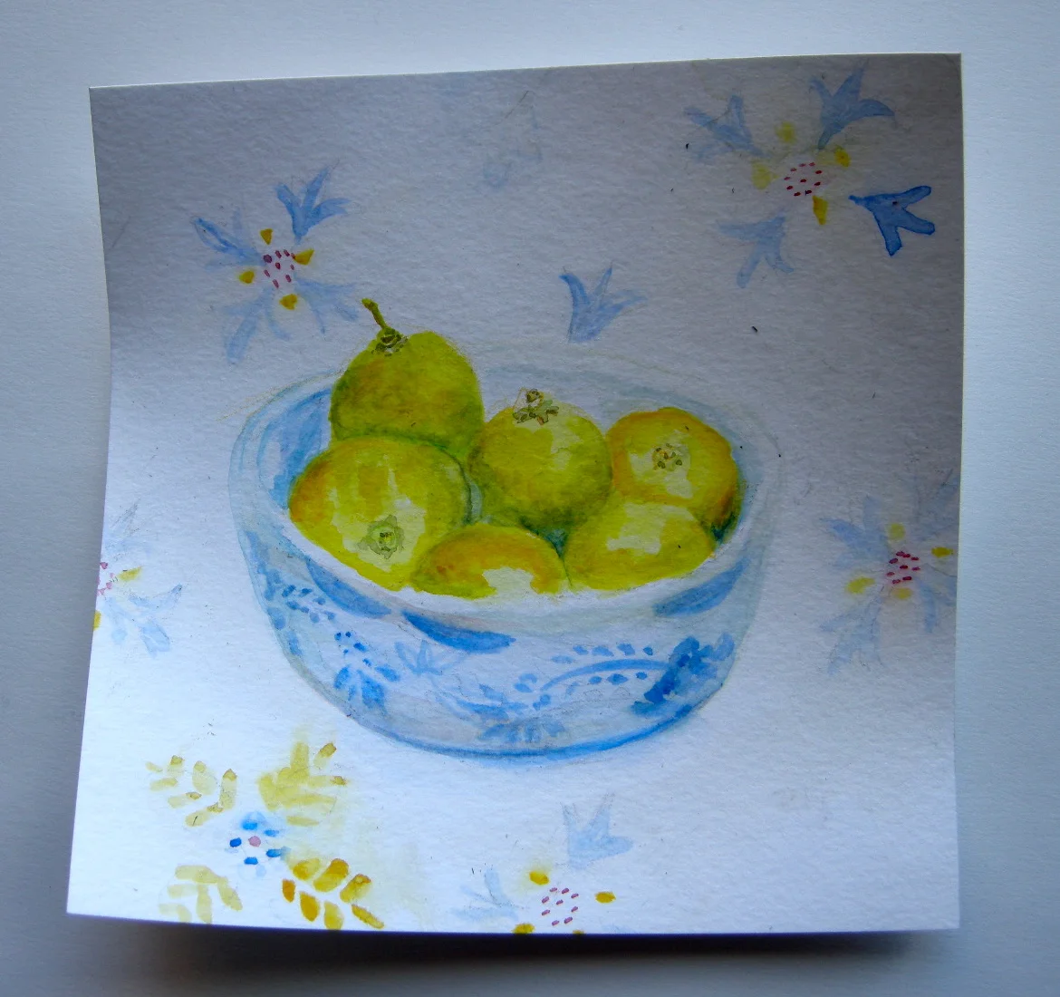 Lemons in blue bowl