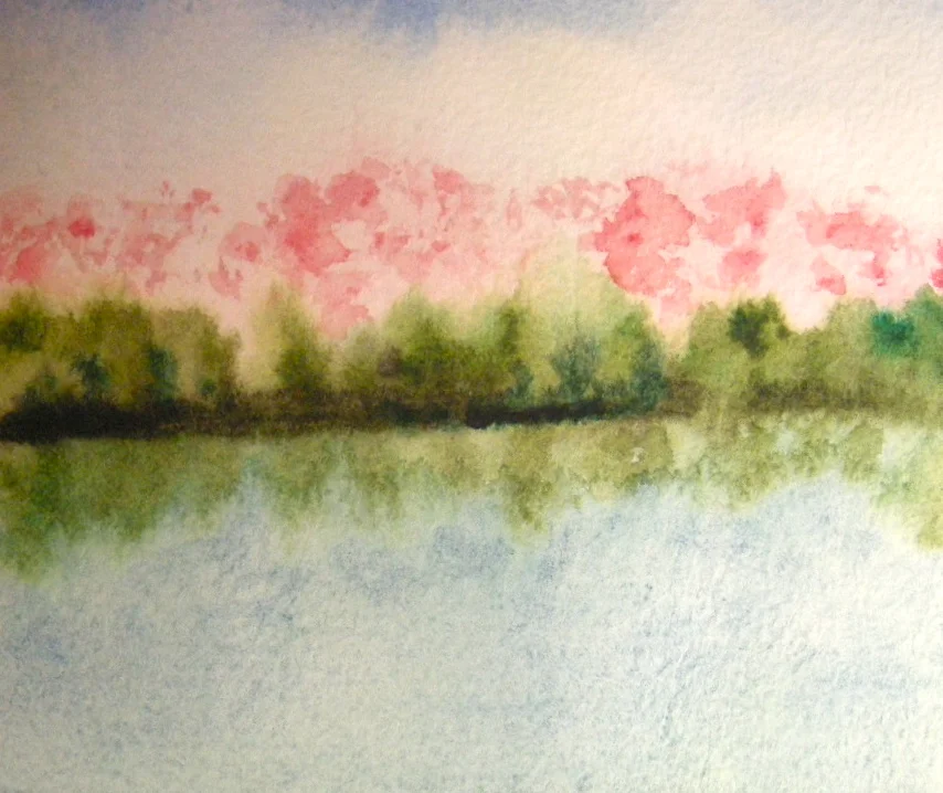 On train, magining cherry trees