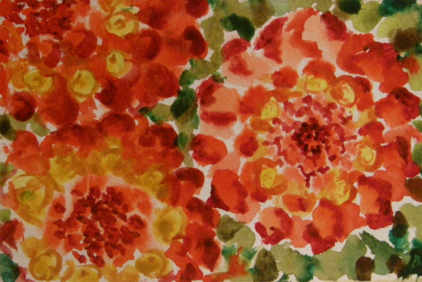 Bright reds and yellow with green