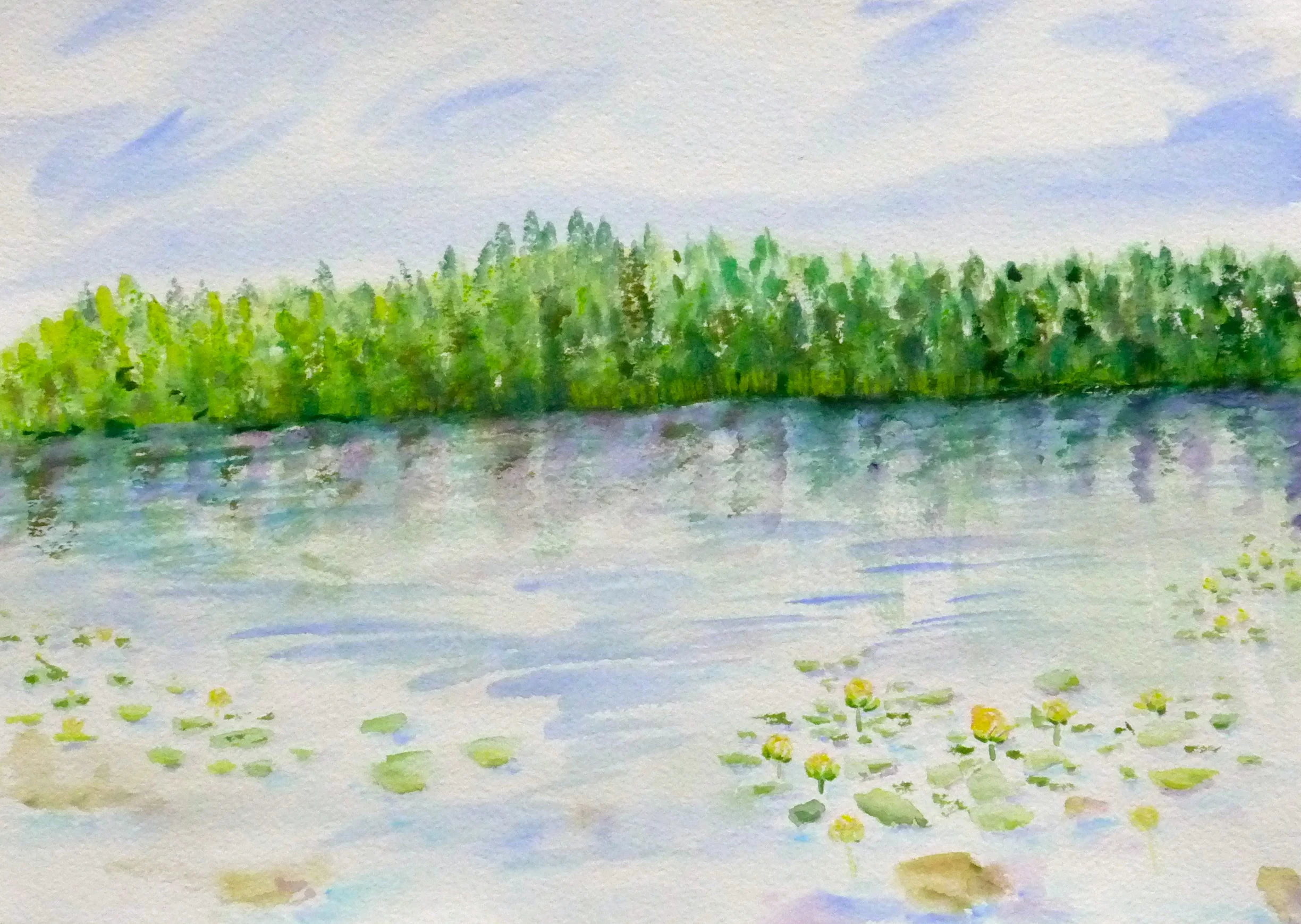 Nadine's Pond, 10"x 14" watercolor