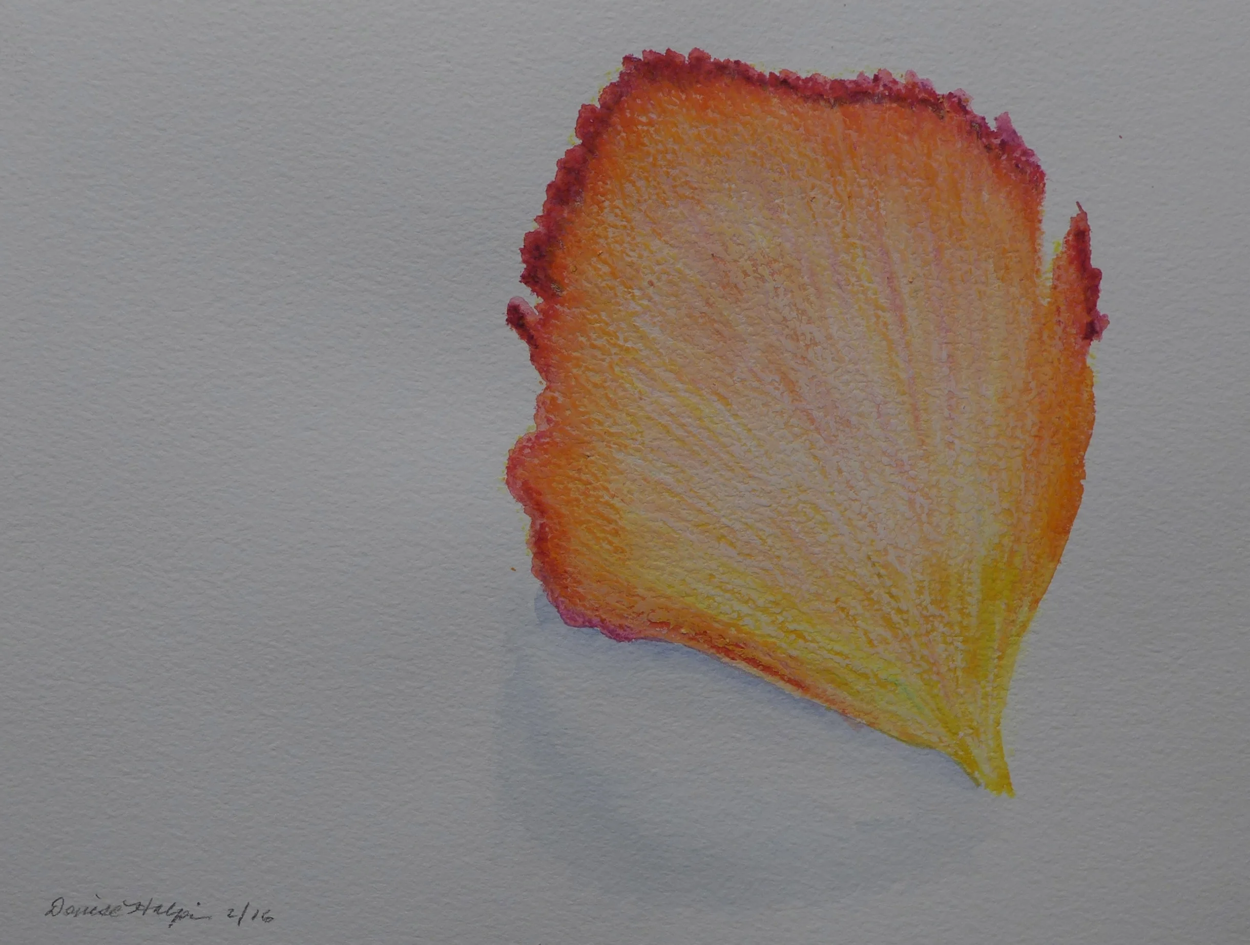 Rose Leaf. 10"x14", oil pastel and watercolor