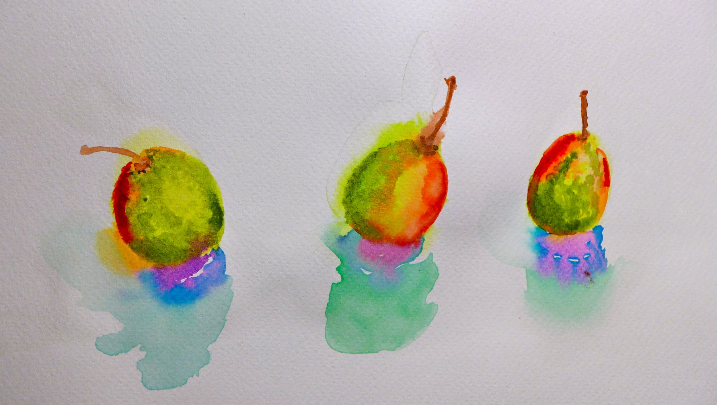 Three Pears Bleed, 9"x12" watercolor