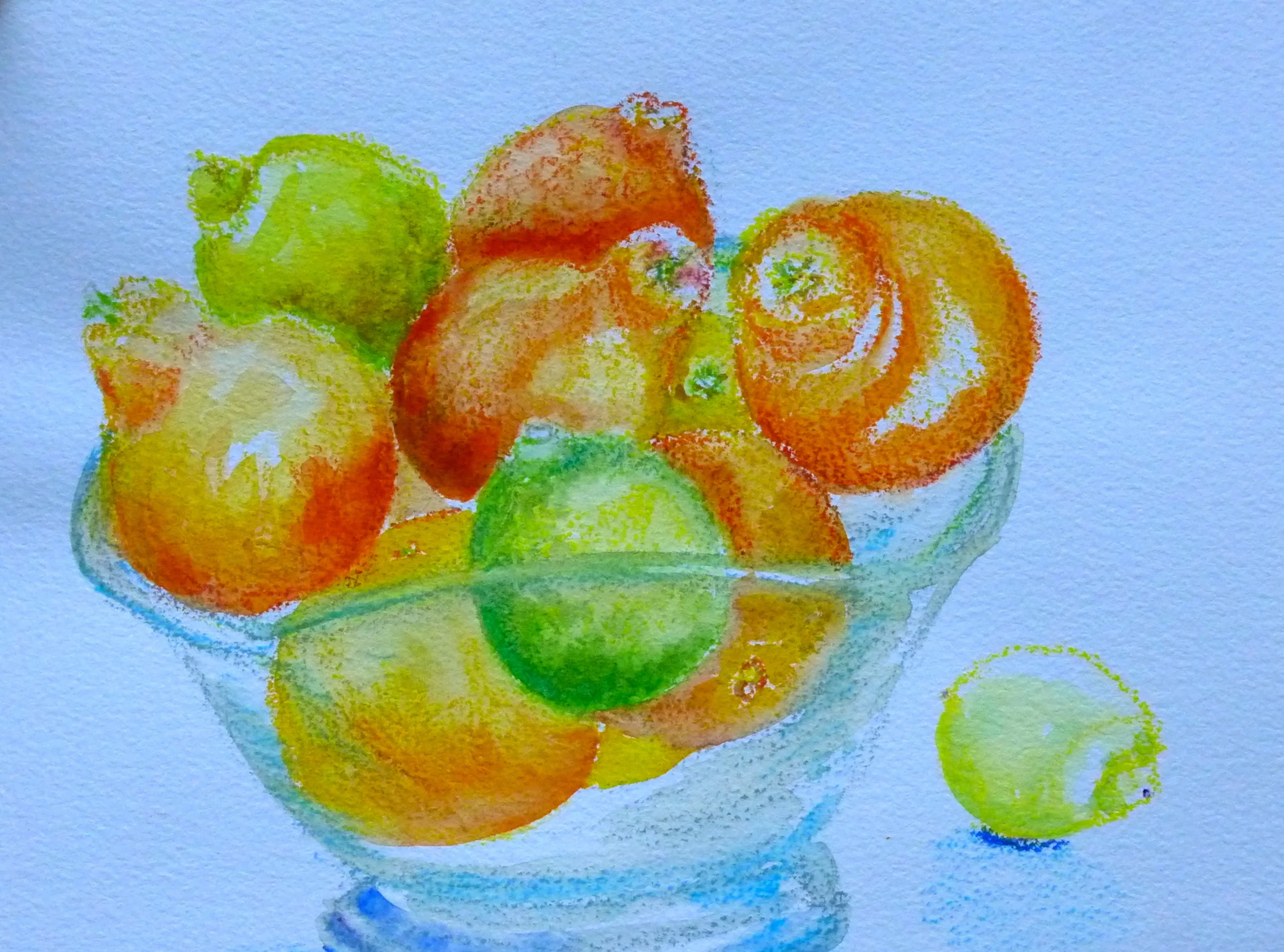 Citrus in Glass Bowl, 9"x12" watercolor