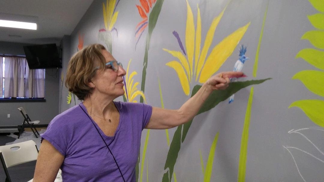 Denise Halpin with Bird on Salim House Mural