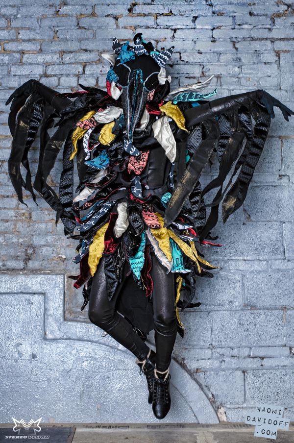 Nightmare. Quilted Hand Dyed and Mixed Fabrics, Appliqued Wire, Foam, Canvas, Spandex Leotard, Mask and Over-Dress, Women's Size 2