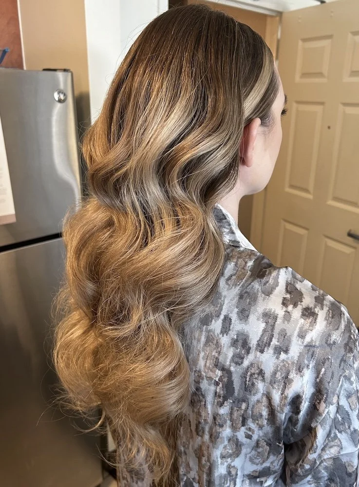 glam waves on long bronde hair