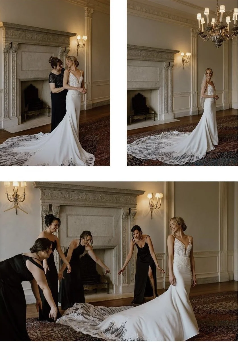 bride and bridesmaids getting ready in the callanwolde fine arts center bridal suite