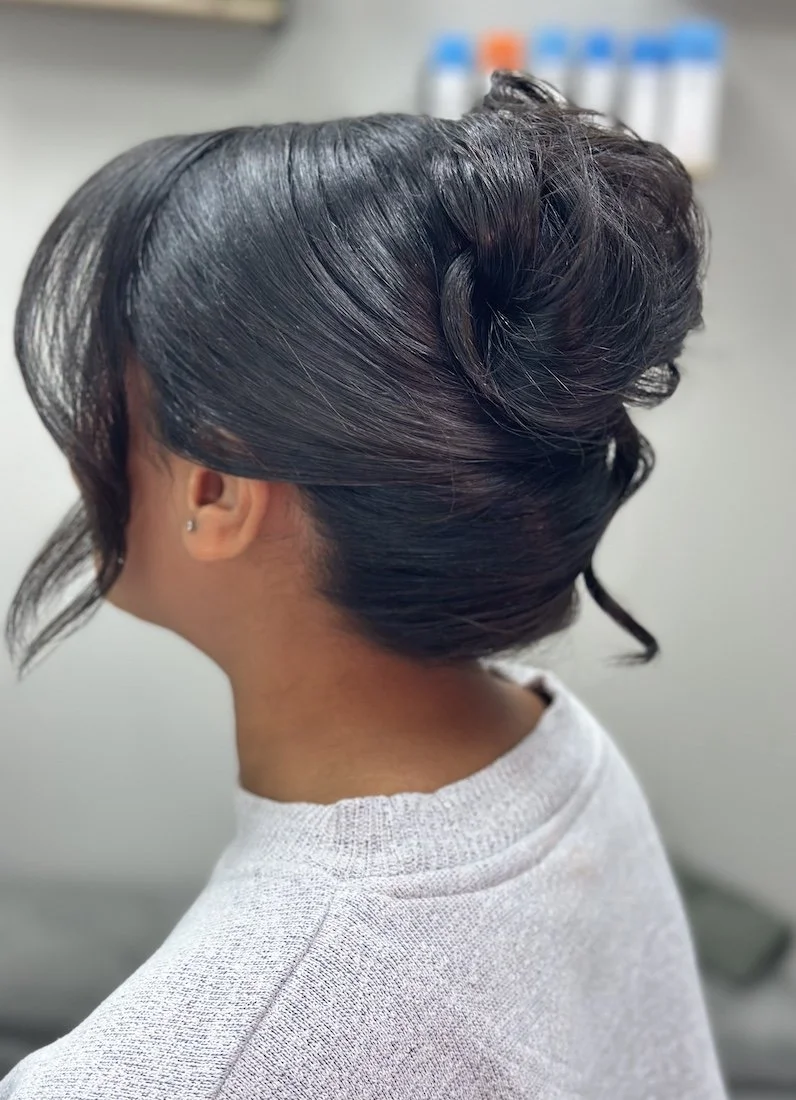 high updo for jet black hair