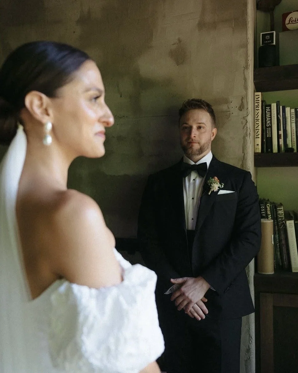 bride and groom first look at house boheme