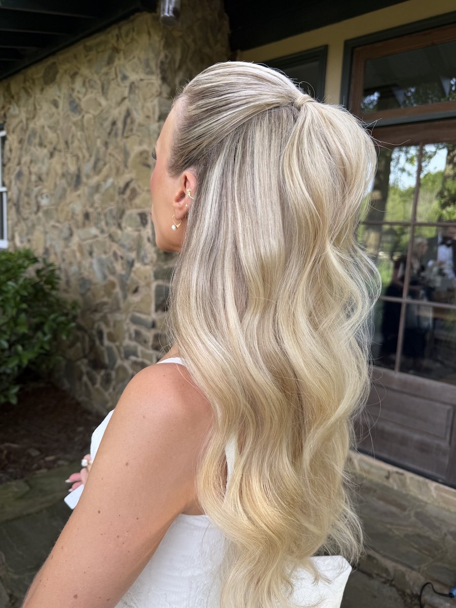 half up half down hairstyle inspiration on a bride with long blonde hair