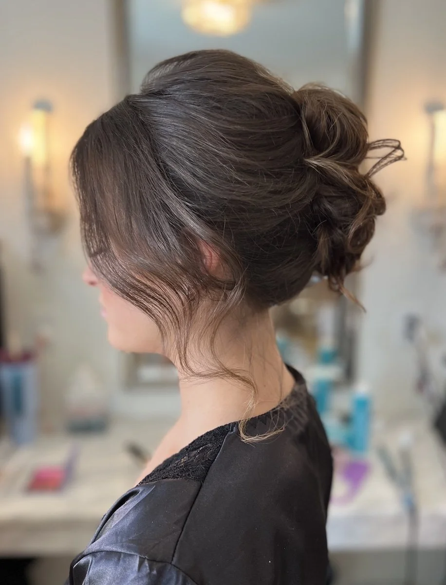 high updo hairstyle on fine brunette hair