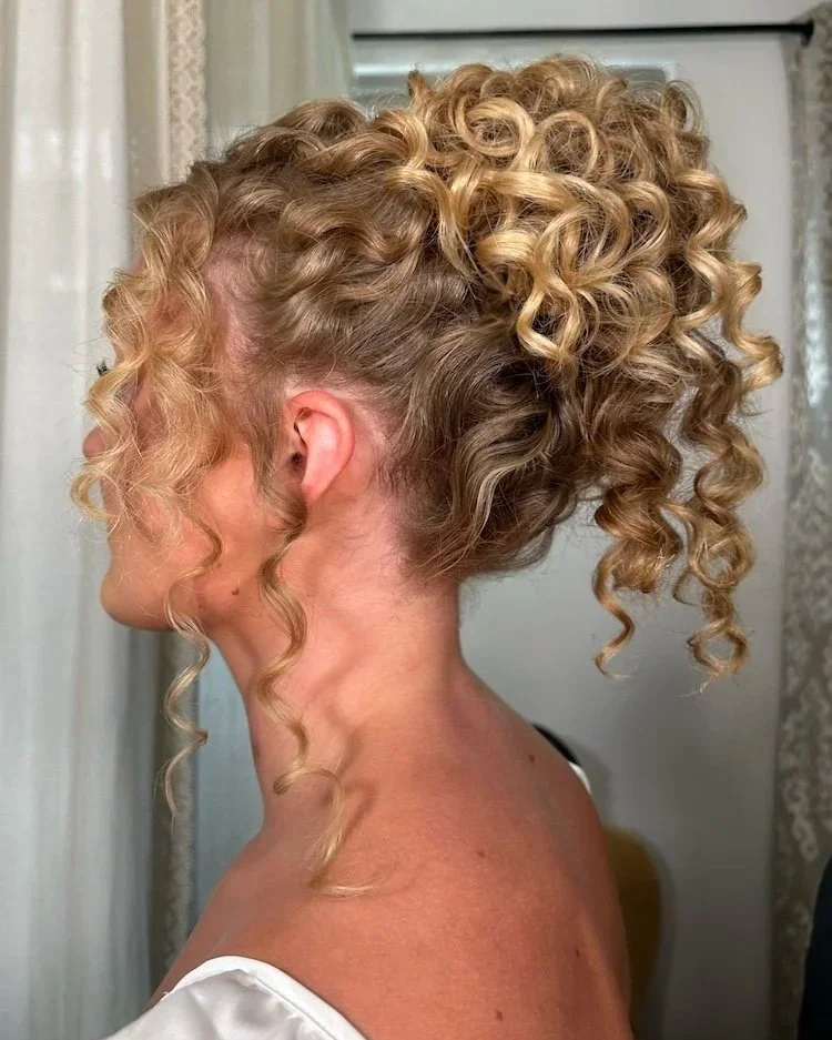 high updo for natural curly blonde hair