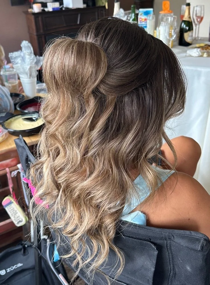 half-up wedding hairstyle on fine brunette hair