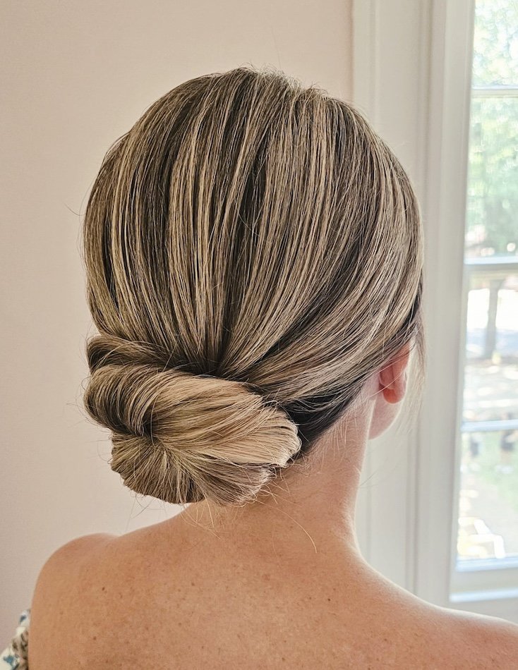 fine hair updo on a bride with blonde hair