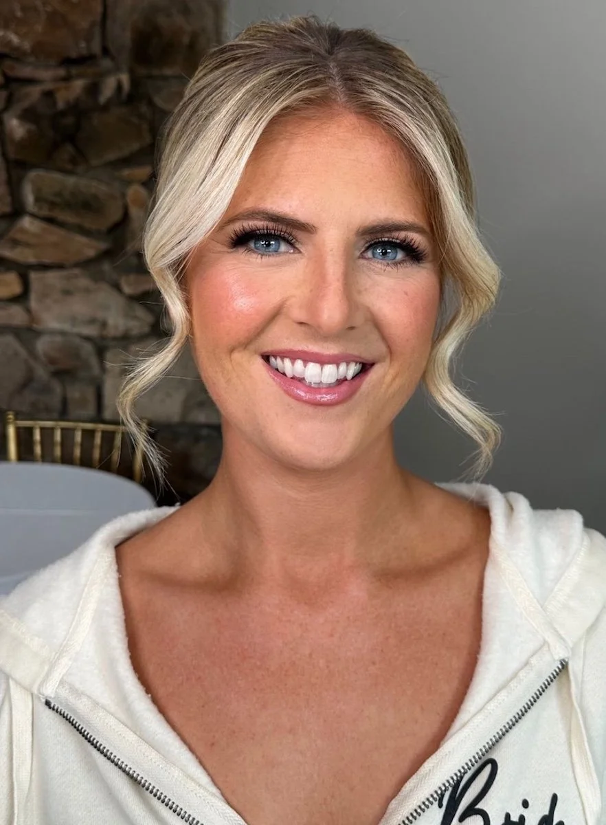 blonde bride with soft glam wedding makeup