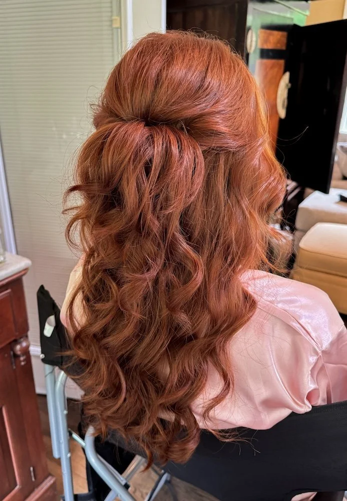 half up half down wedding hair style on vibrant red hair